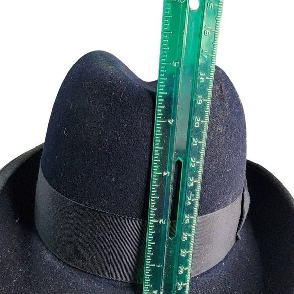 Reed Hill Fur Blend Hat Size 7 Custom Made Navy Blue With Band and Feather - Picture 11 of 13